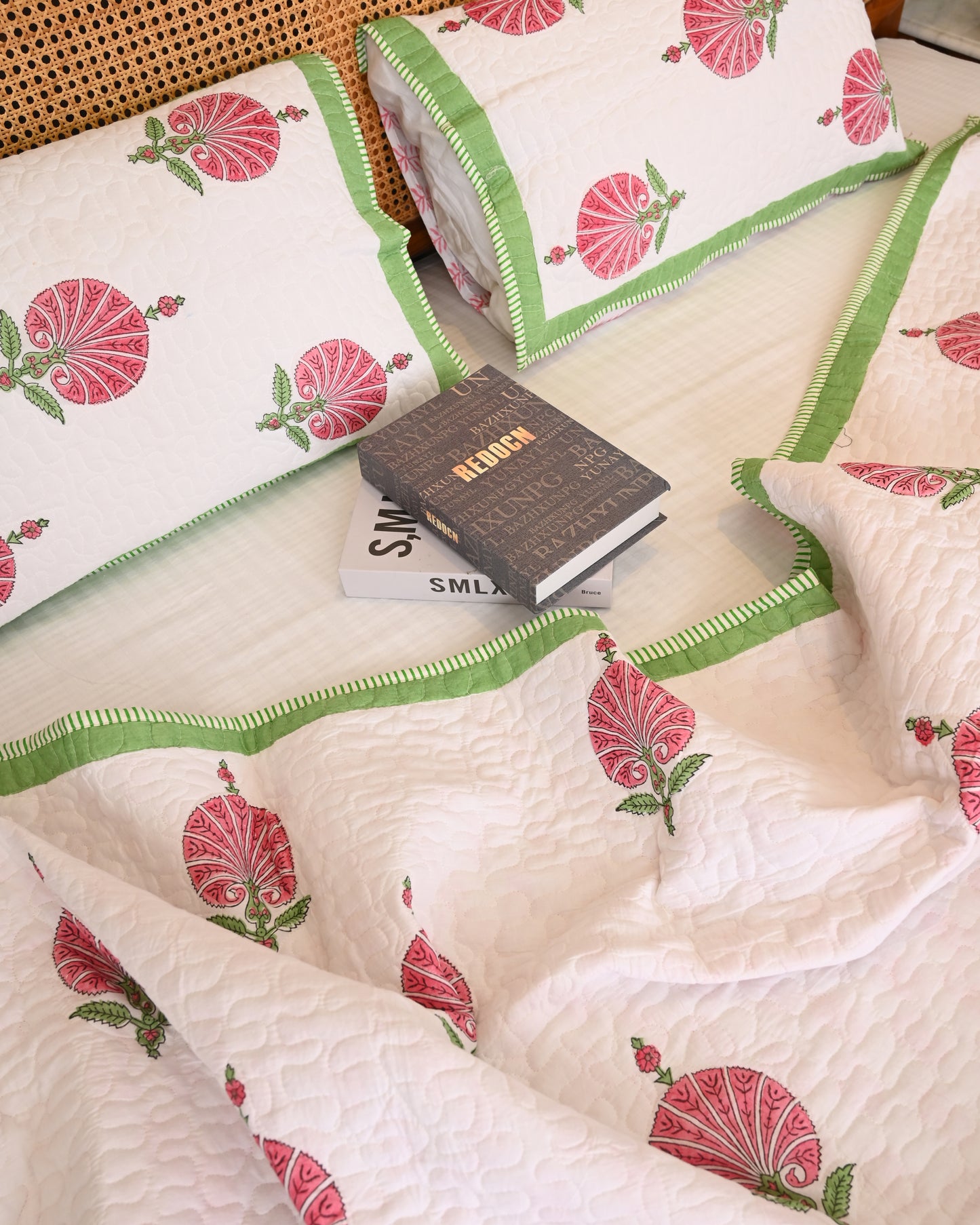 Oorja Hand Block Printed Quilted Bedcover Set