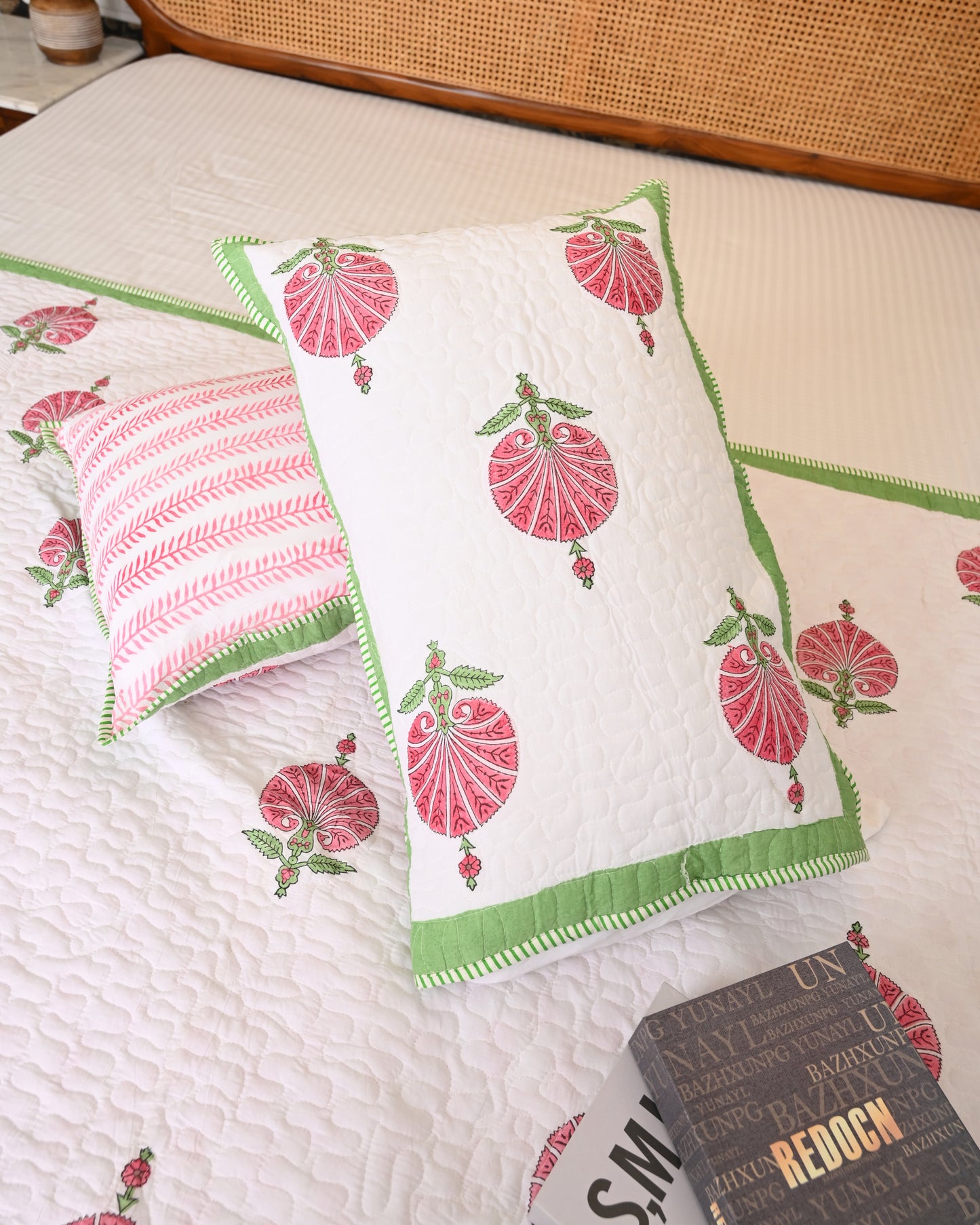 Oorja Hand Block Printed Quilted Bedcover Set