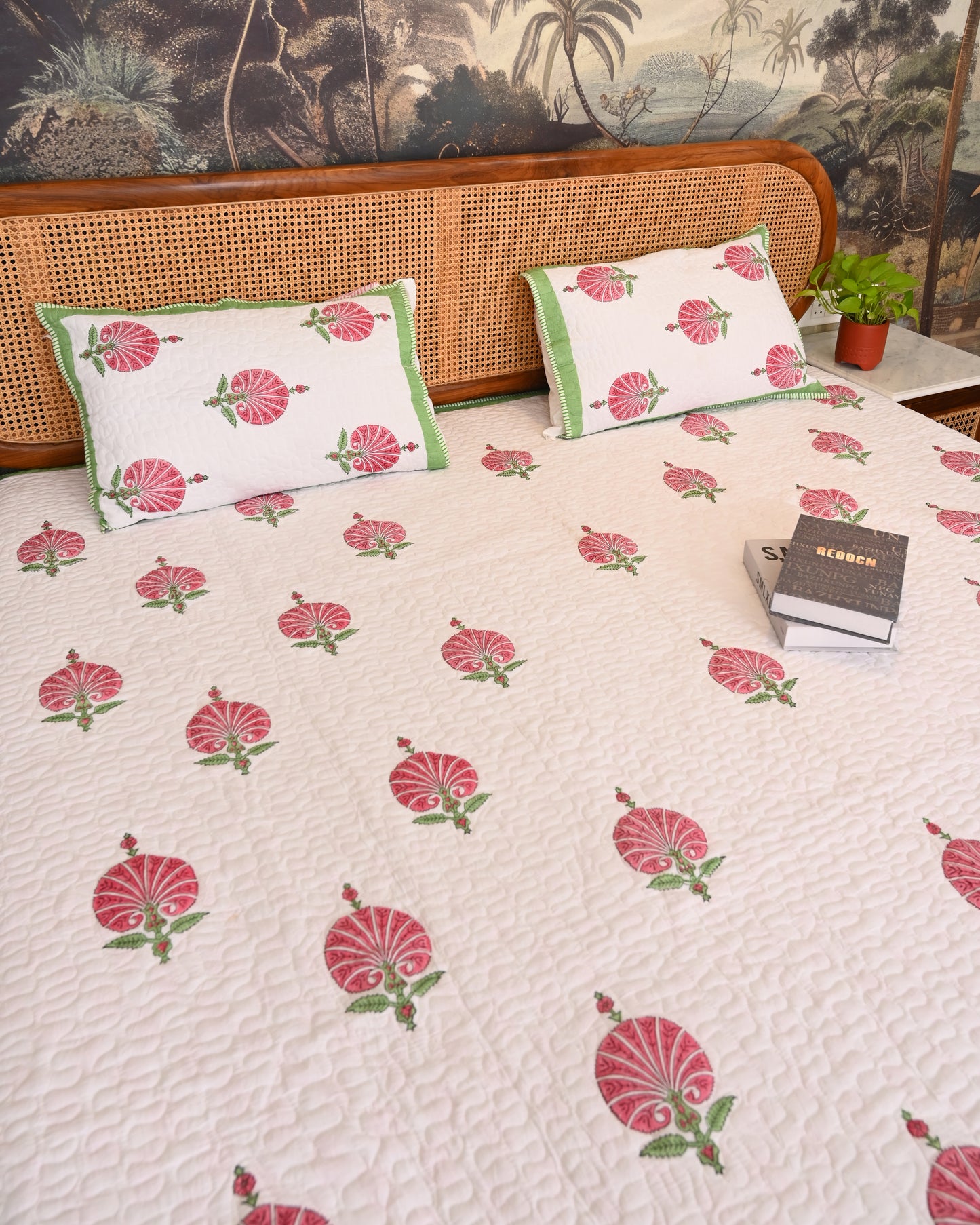 Oorja Hand Block Printed Quilted Bedcover Set
