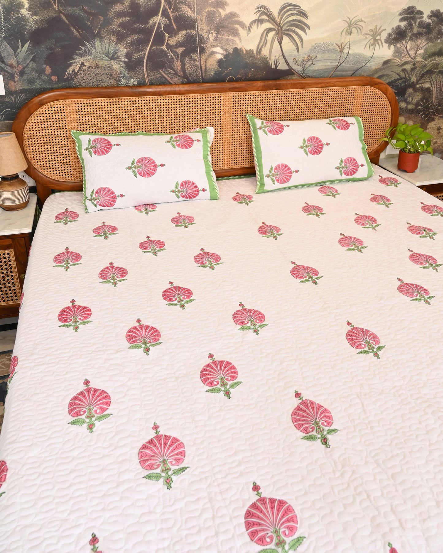 Oorja Hand Block Printed Quilted Bedcover Set
