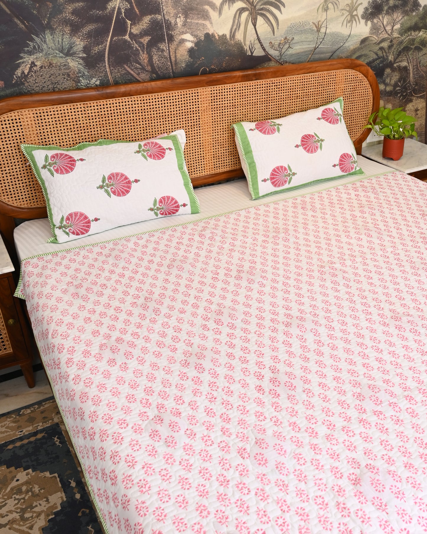 Oorja Hand Block Printed Quilted Bedcover Set