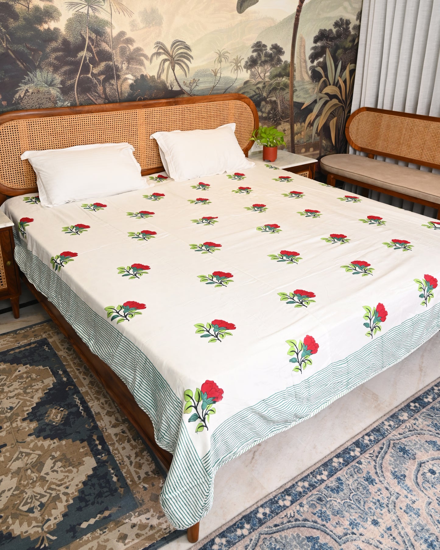 Leher Hand Block Printed Cotton Dohar AC Blanket