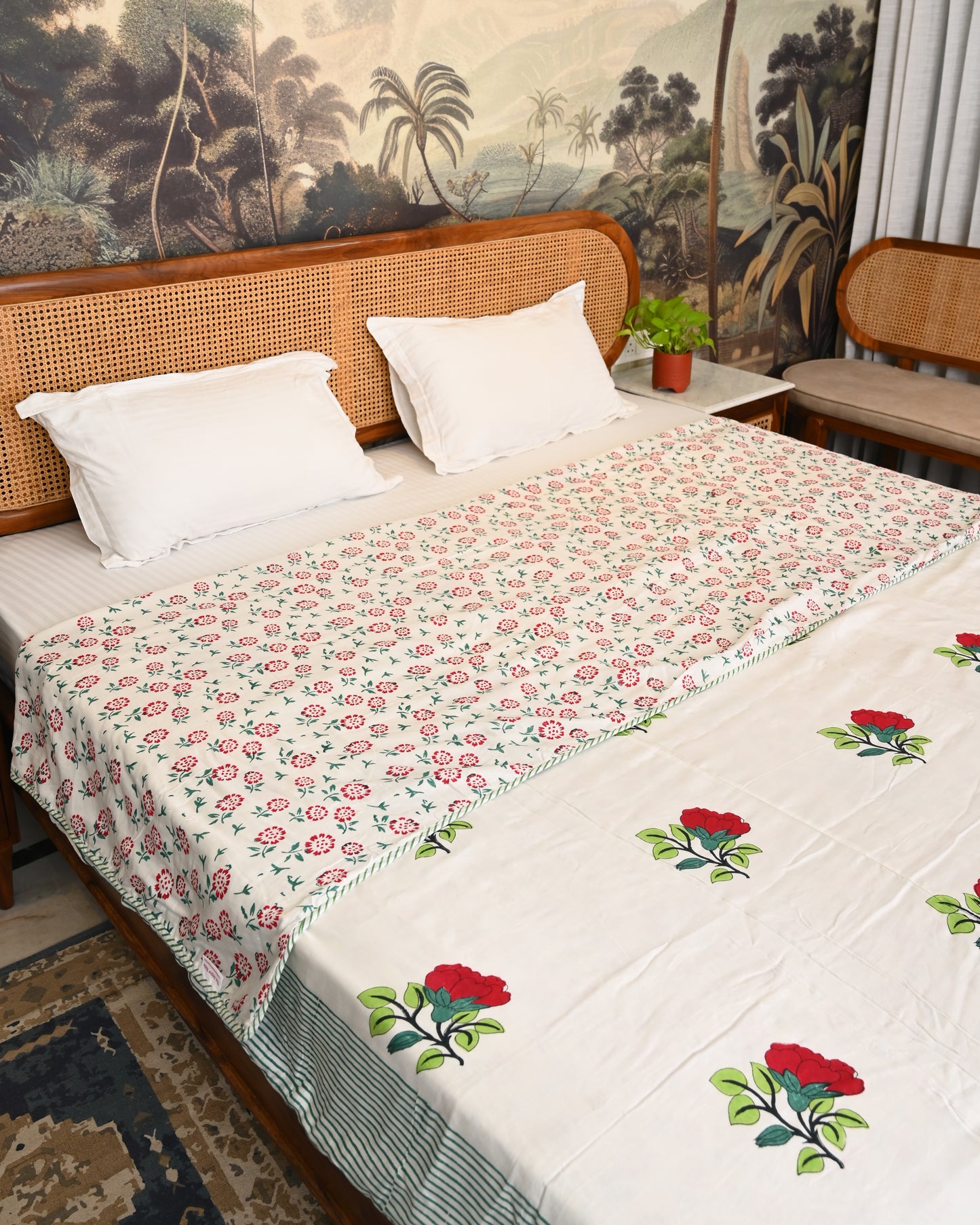 Leher Hand Block Printed Cotton Dohar AC Blanket