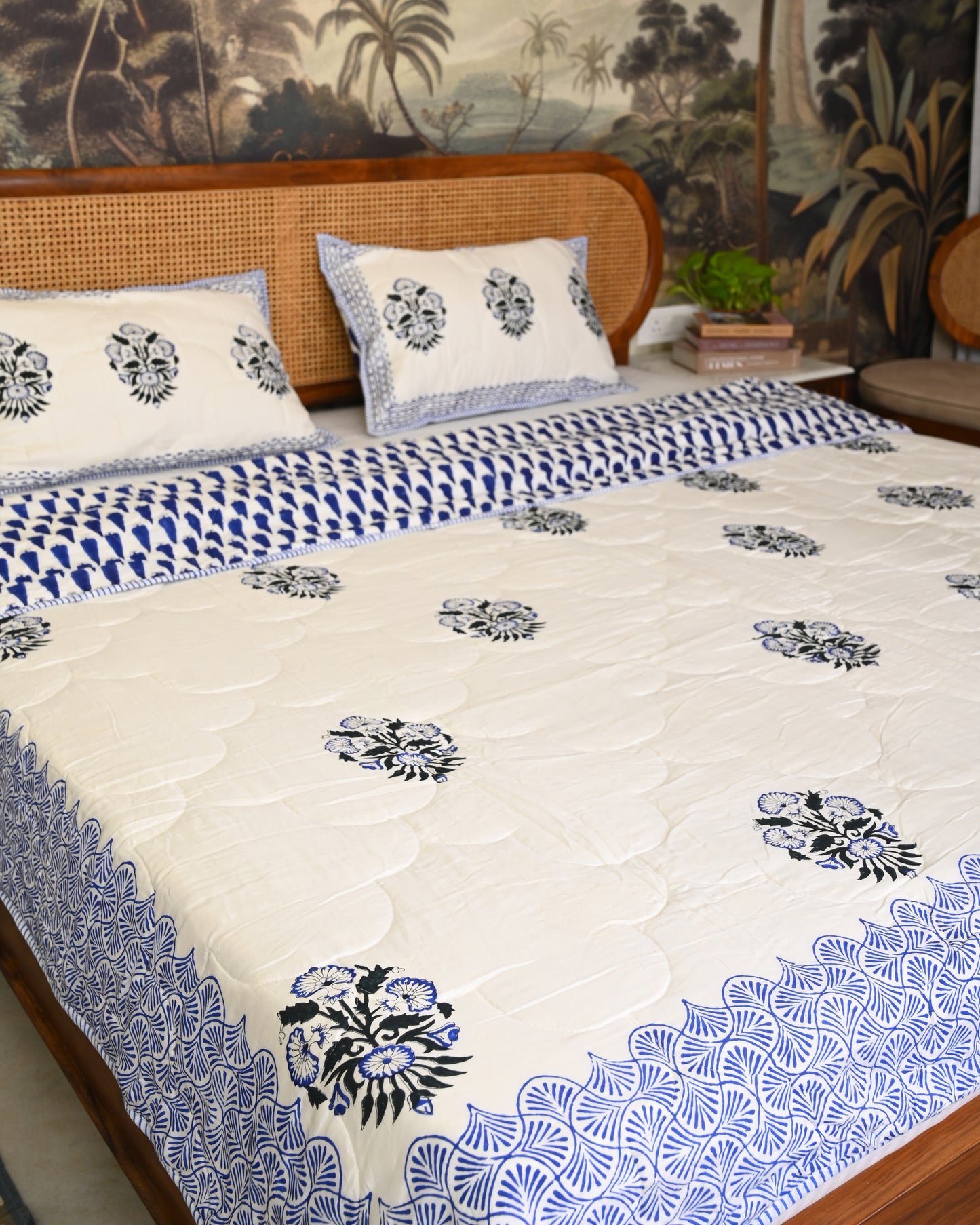 Kamal Hand Block Printed Quilted Bedcover Set