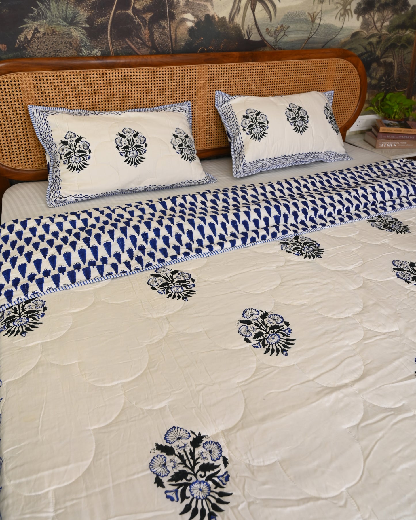 Kamal Hand Block Printed Quilted Bedcover Set