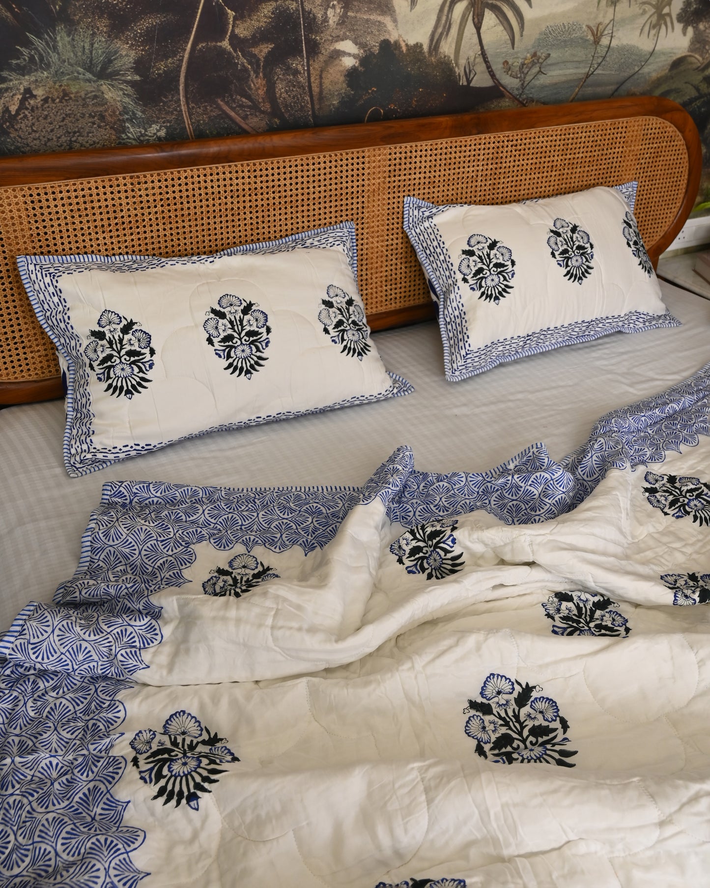 Kamal Hand Block Printed Quilted Bedcover Set