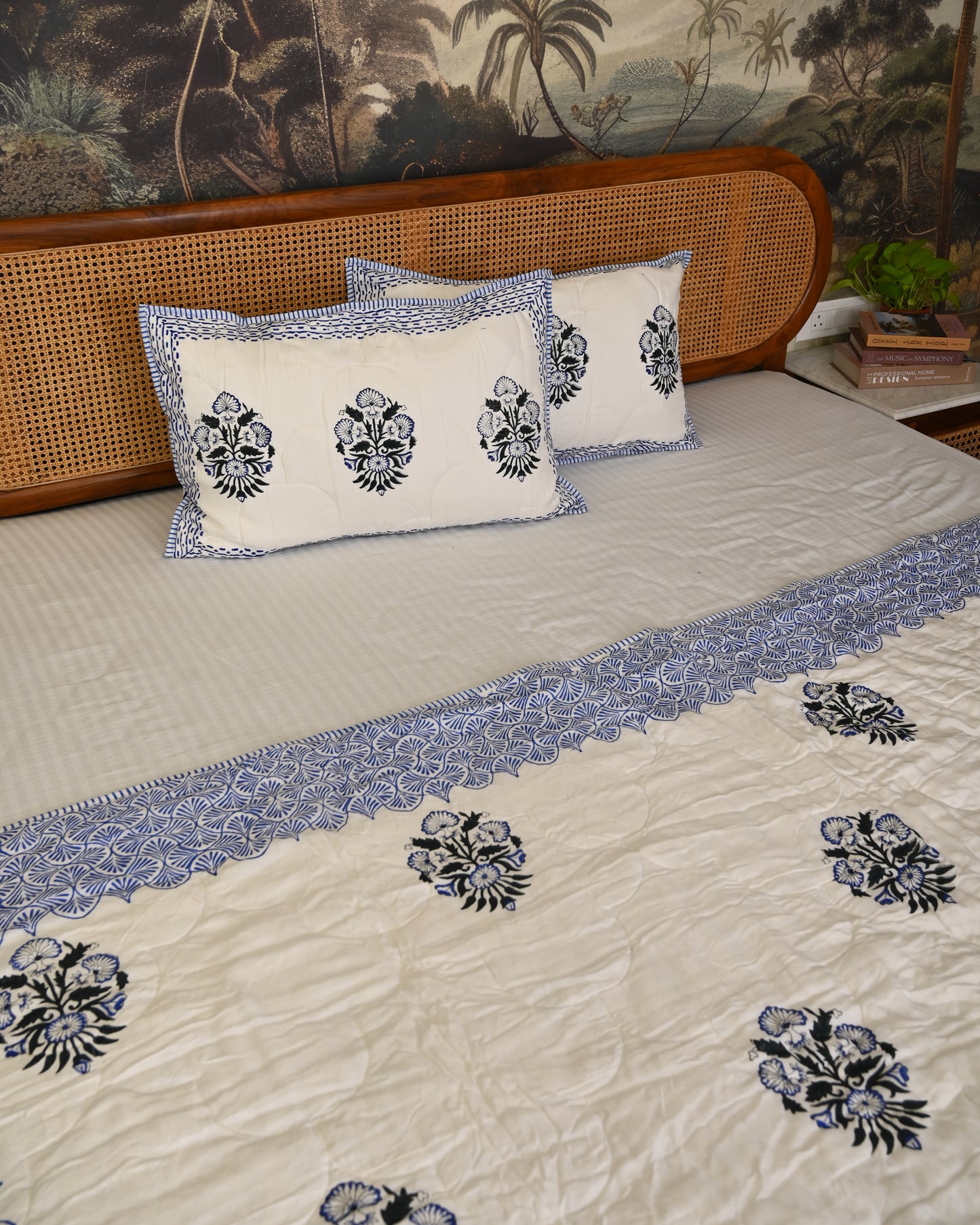 Kamal Hand Block Printed Quilted Bedcover Set