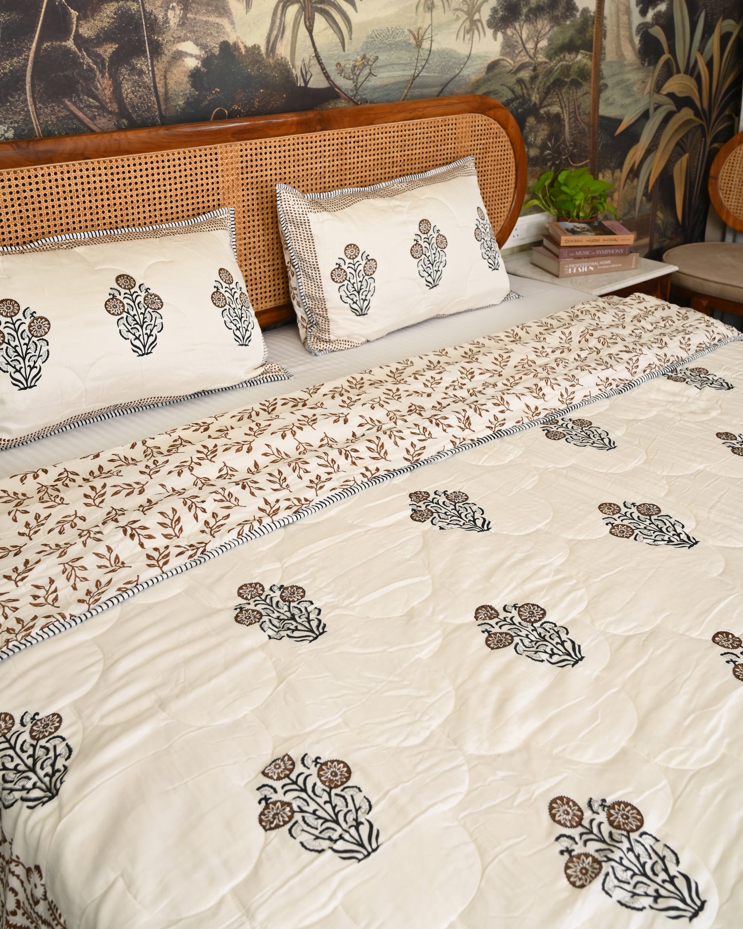 Bela Hand Block Printed Quilted Bedcover Set