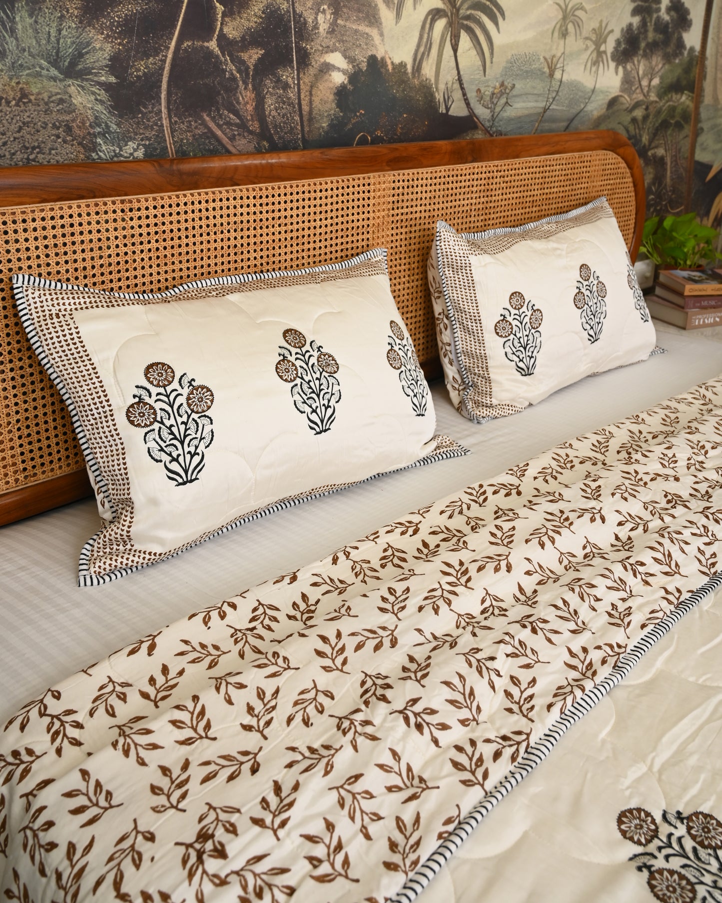 Bela Hand Block Printed Quilted Bedcover Set
