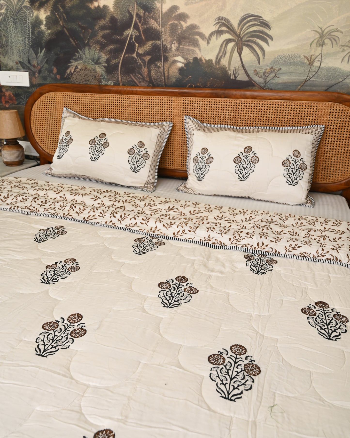 Bela Hand Block Printed Quilted Bedcover Set