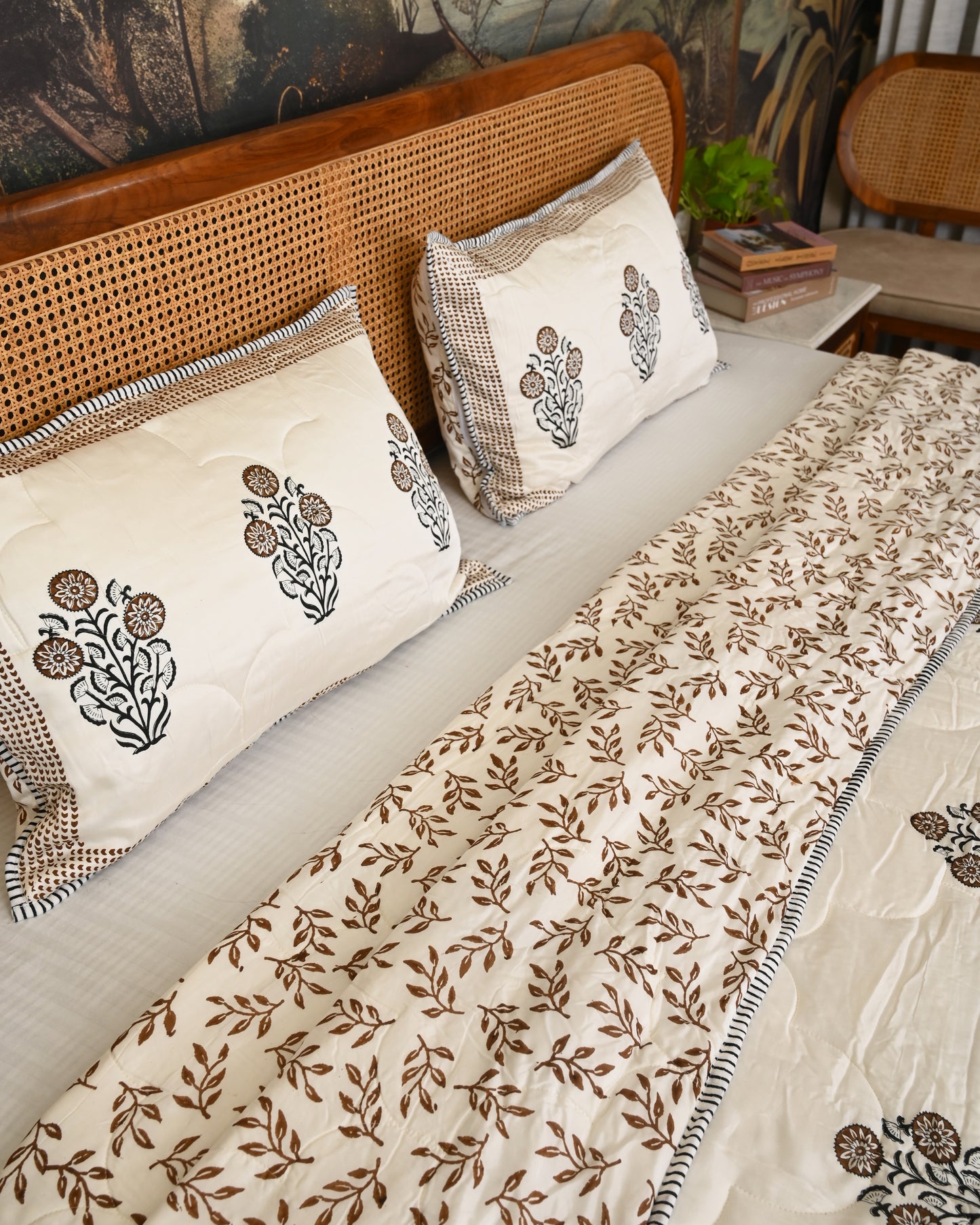 Bela Hand Block Printed Quilted Bedcover Set