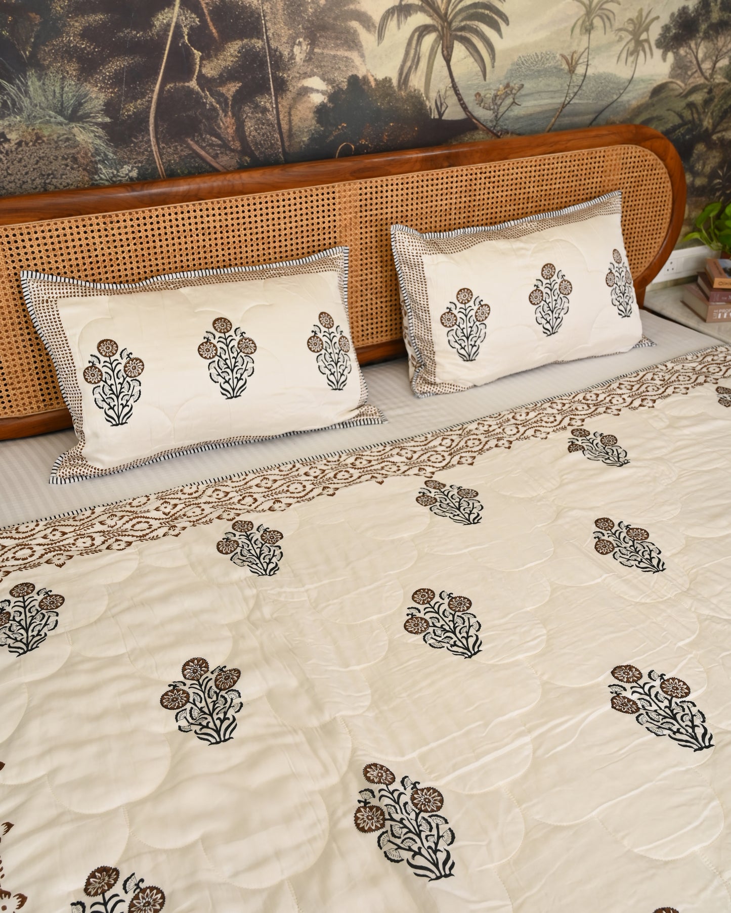 Bela Hand Block Printed Quilted Bedcover Set
