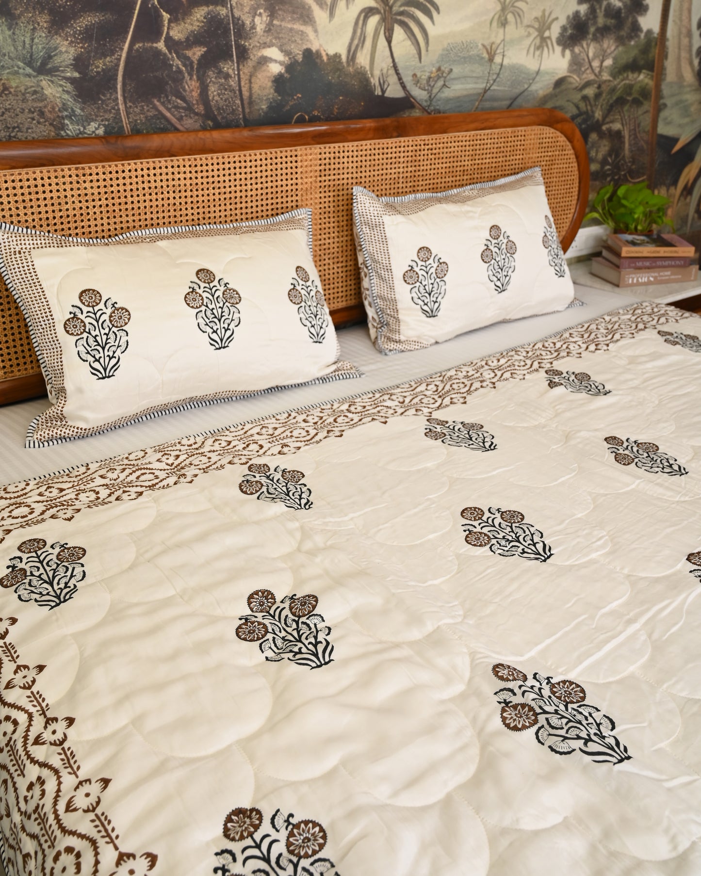 Bela Hand Block Printed Quilted Bedcover Set