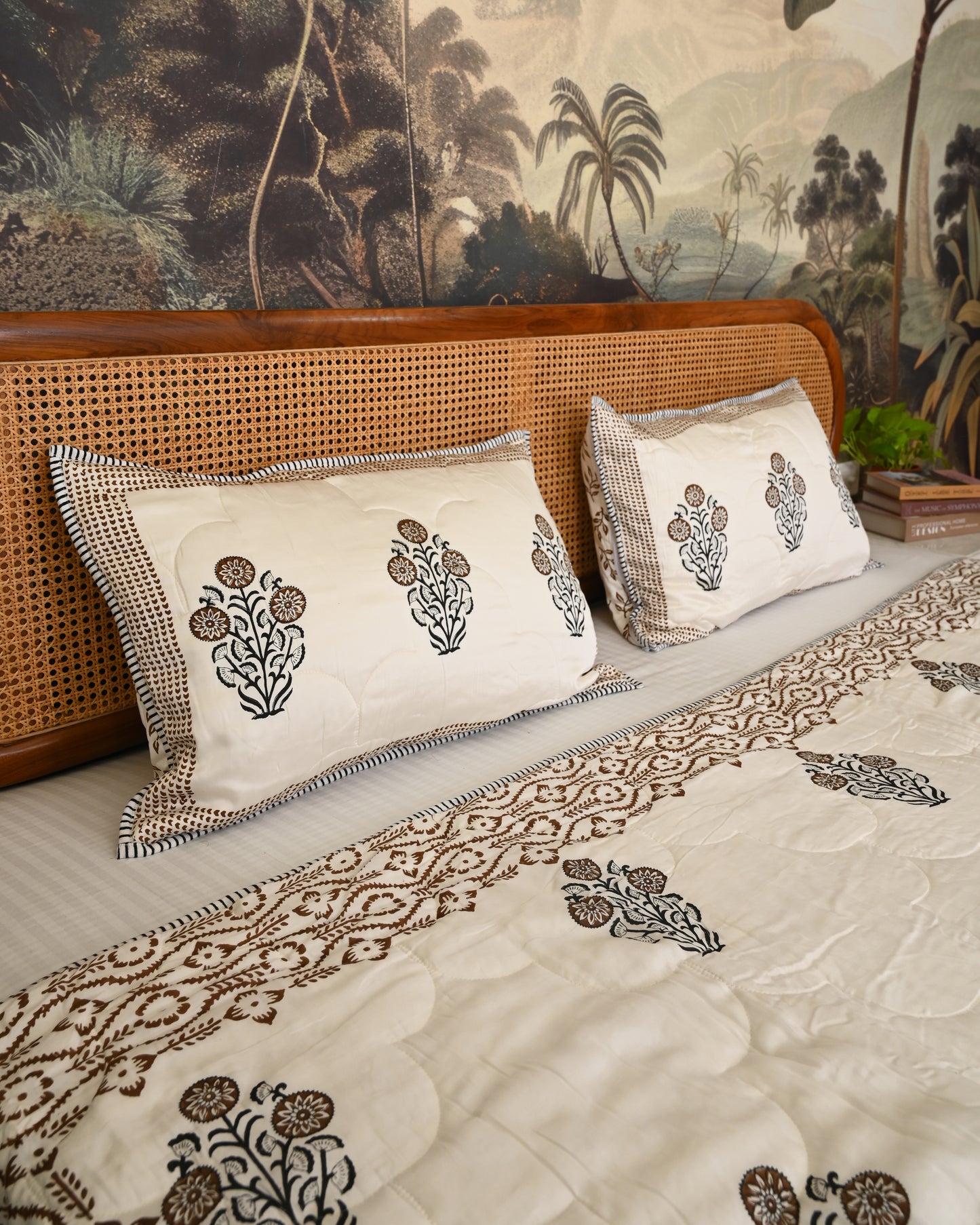 Bela Hand Block Printed Quilted Bedcover Set