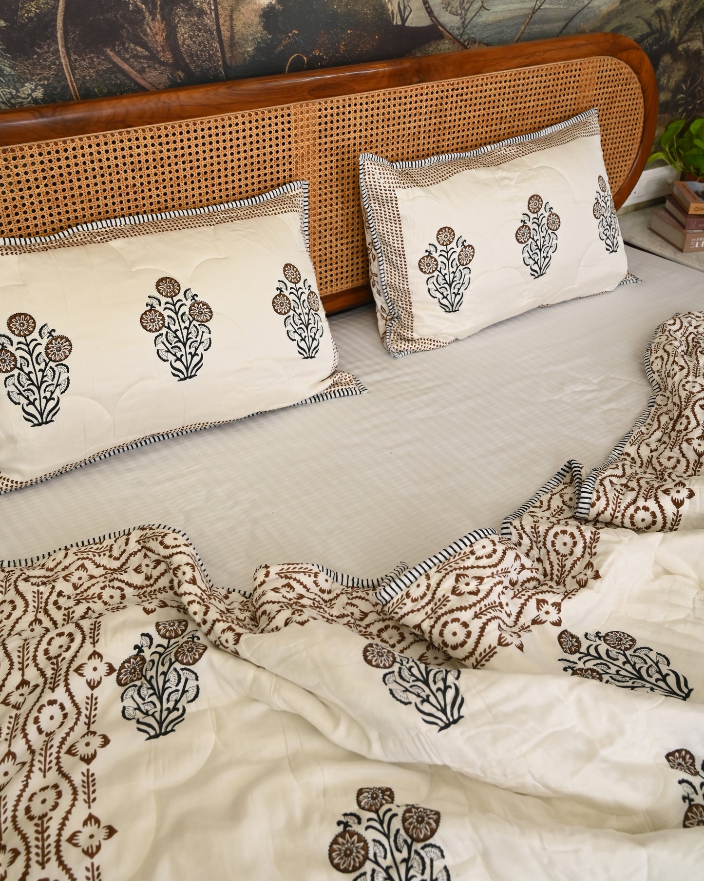 Bela Hand Block Printed Quilted Bedcover Set
