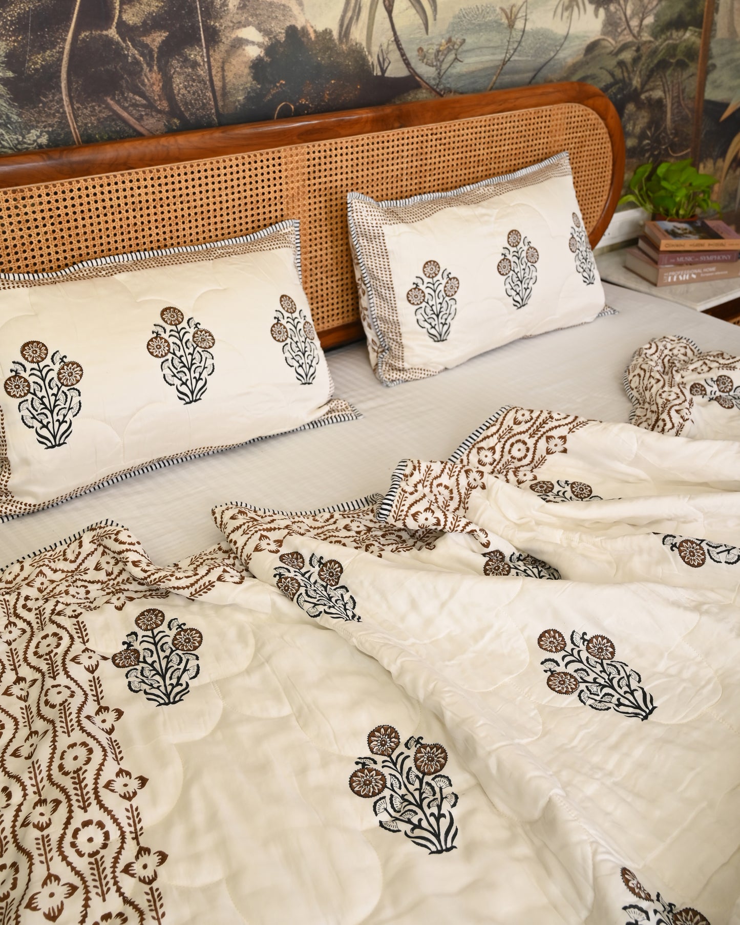 Bela Hand Block Printed Quilted Bedcover Set