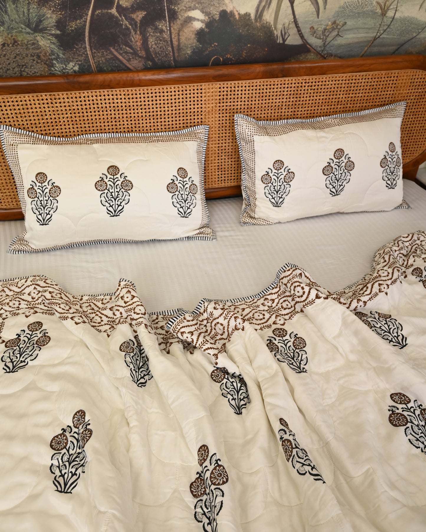Bela Hand Block Printed Quilted Bedcover Set
