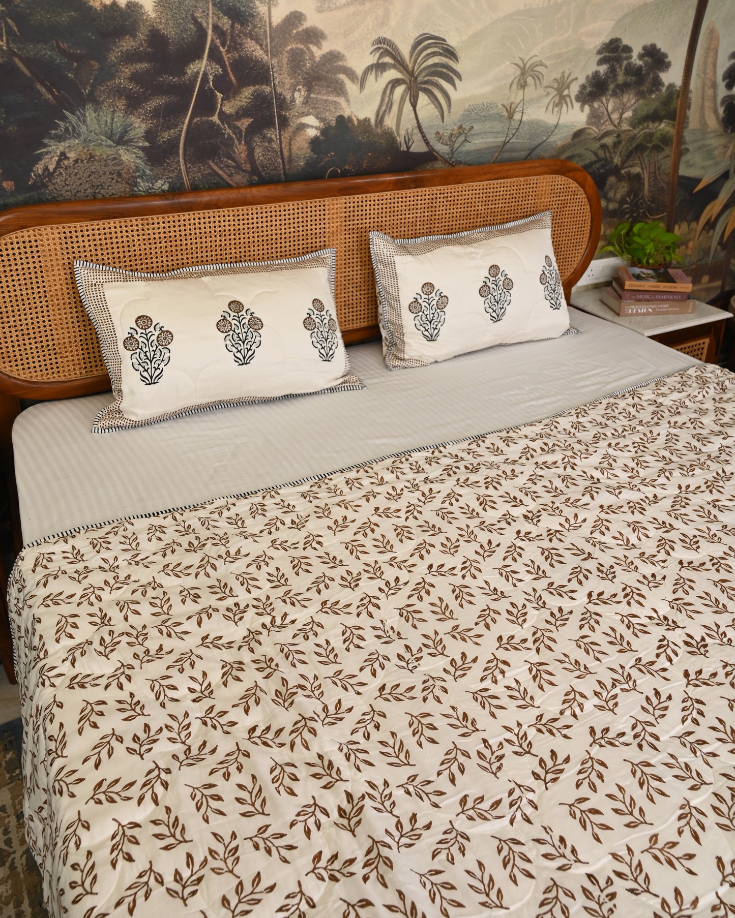Bela Hand Block Printed Quilted Bedcover Set