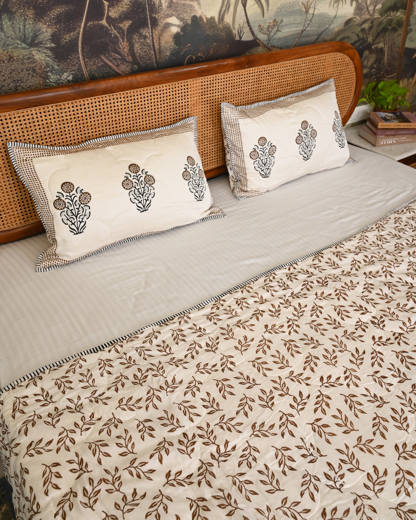 Bela Hand Block Printed Quilted Bedcover Set