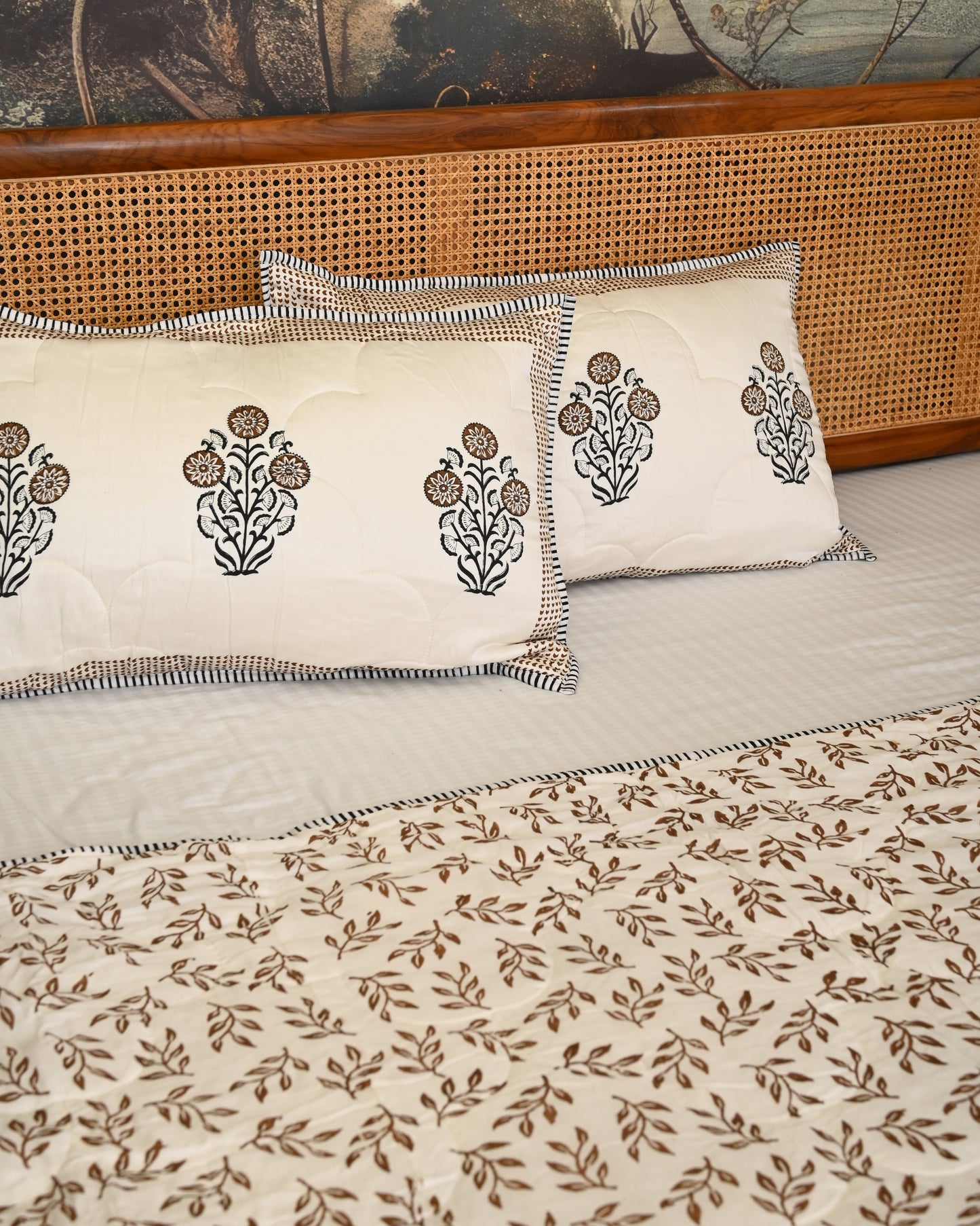 Bela Hand Block Printed Quilted Bedcover Set