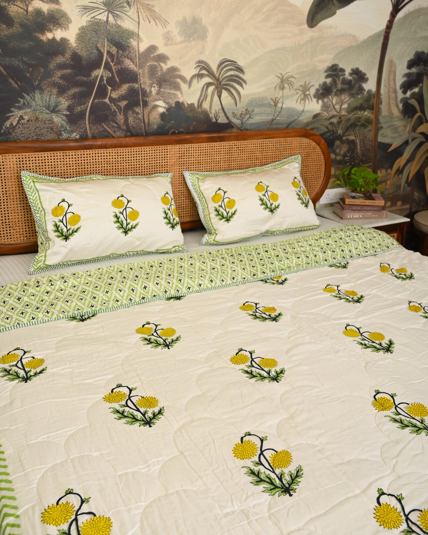 Neerja Hand Block Printed Quilted Bedcover Set