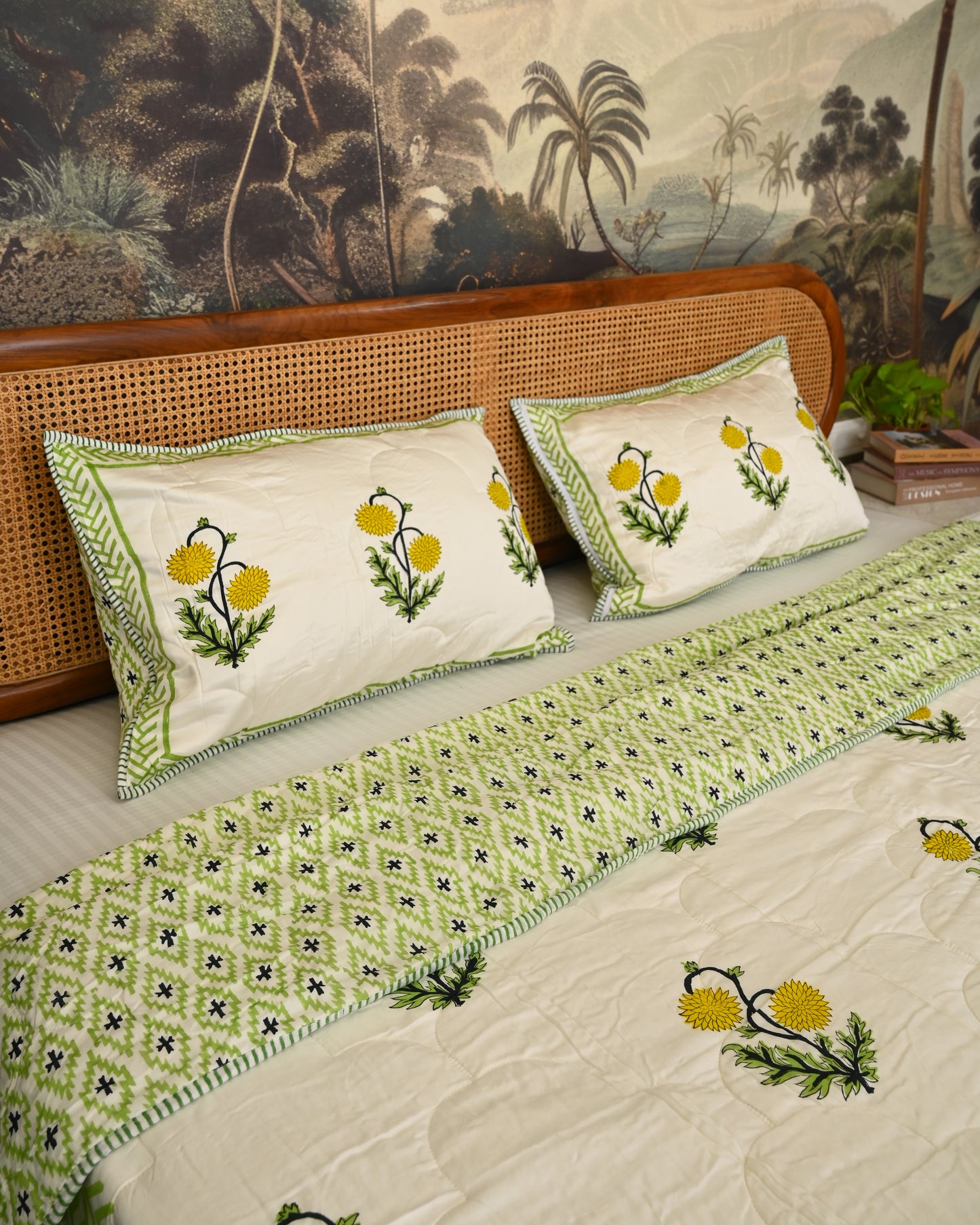 Neerja Hand Block Printed Quilted Bedcover Set
