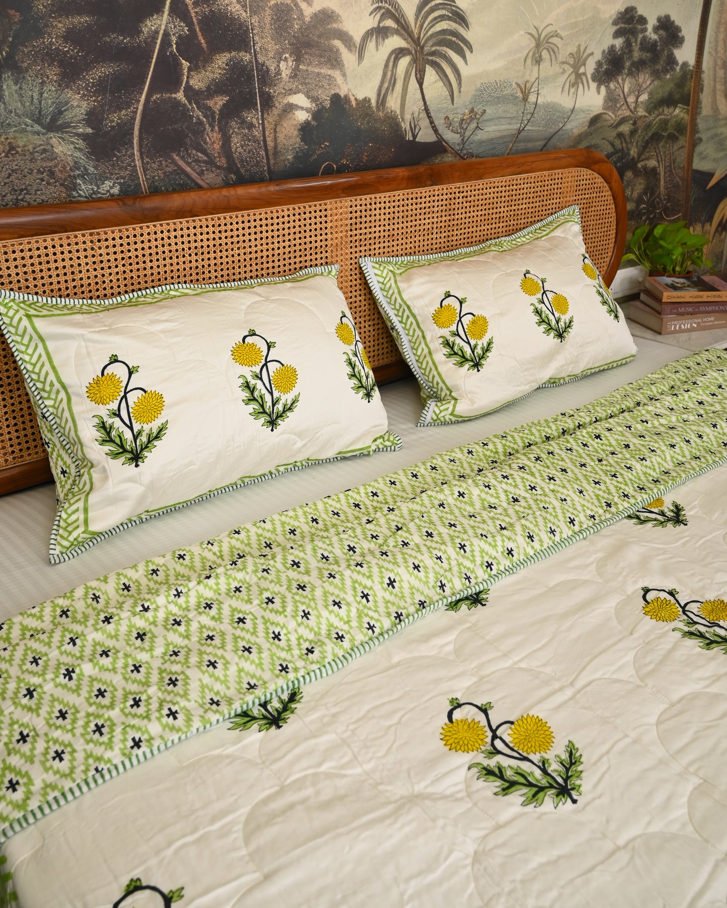 Neerja Hand Block Printed Quilted Bedcover Set