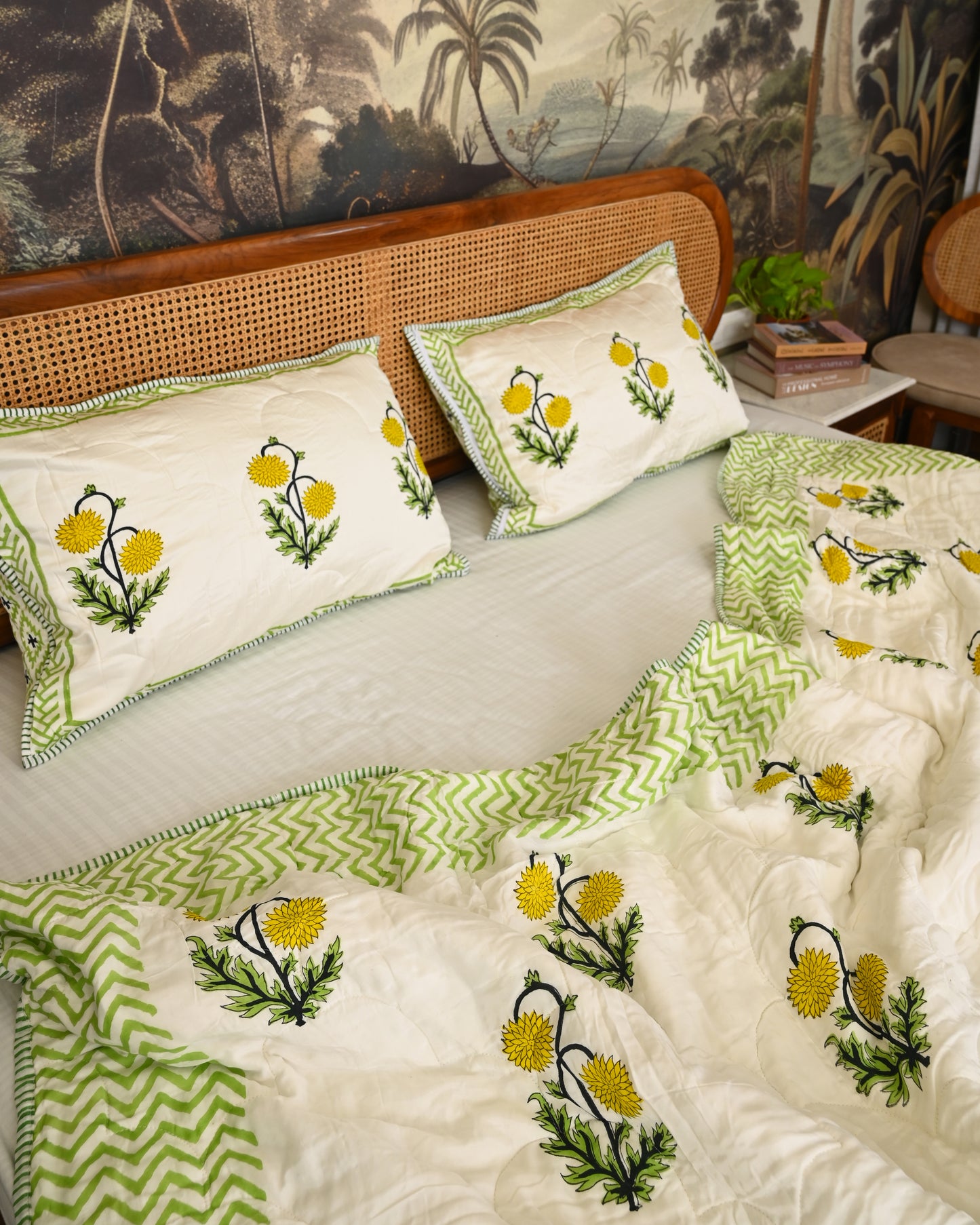 Neerja Hand Block Printed Quilted Bedcover Set