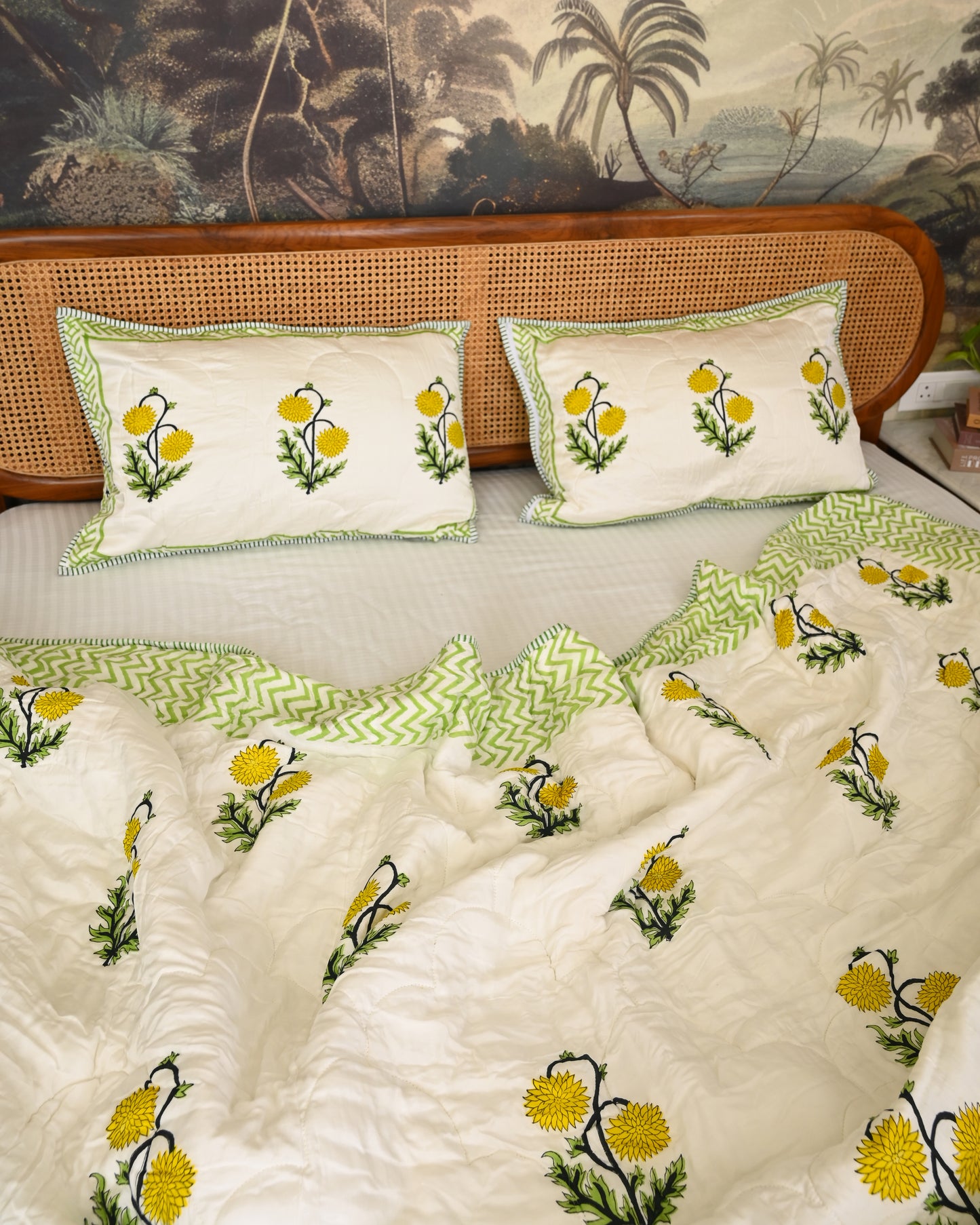 Neerja Hand Block Printed Quilted Bedcover Set