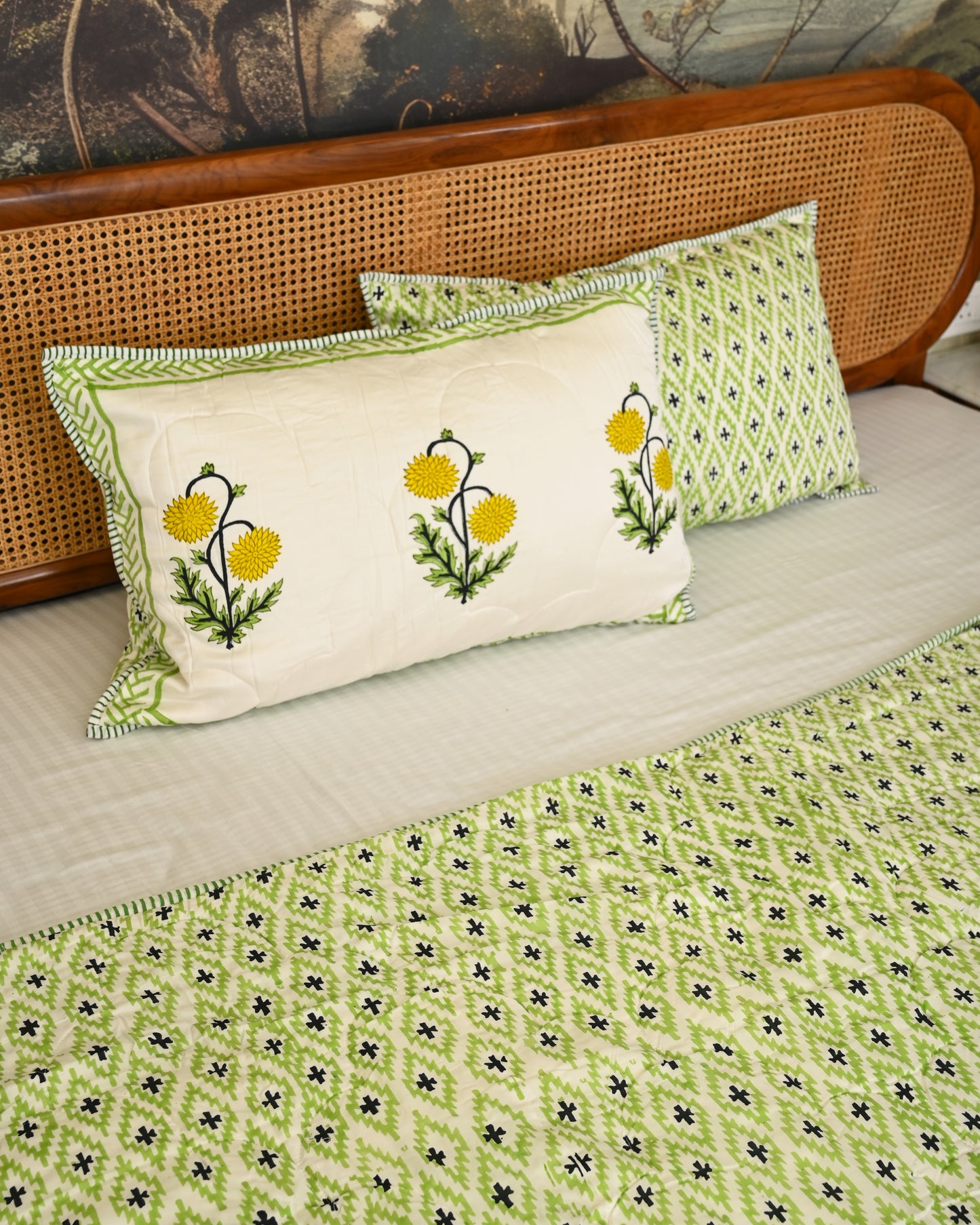 Neerja Hand Block Printed Quilted Bedcover Set