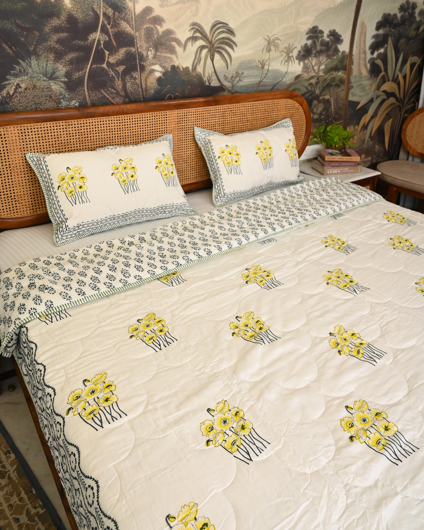 Vasant Hand Block Printed Quilted Bedcover Set