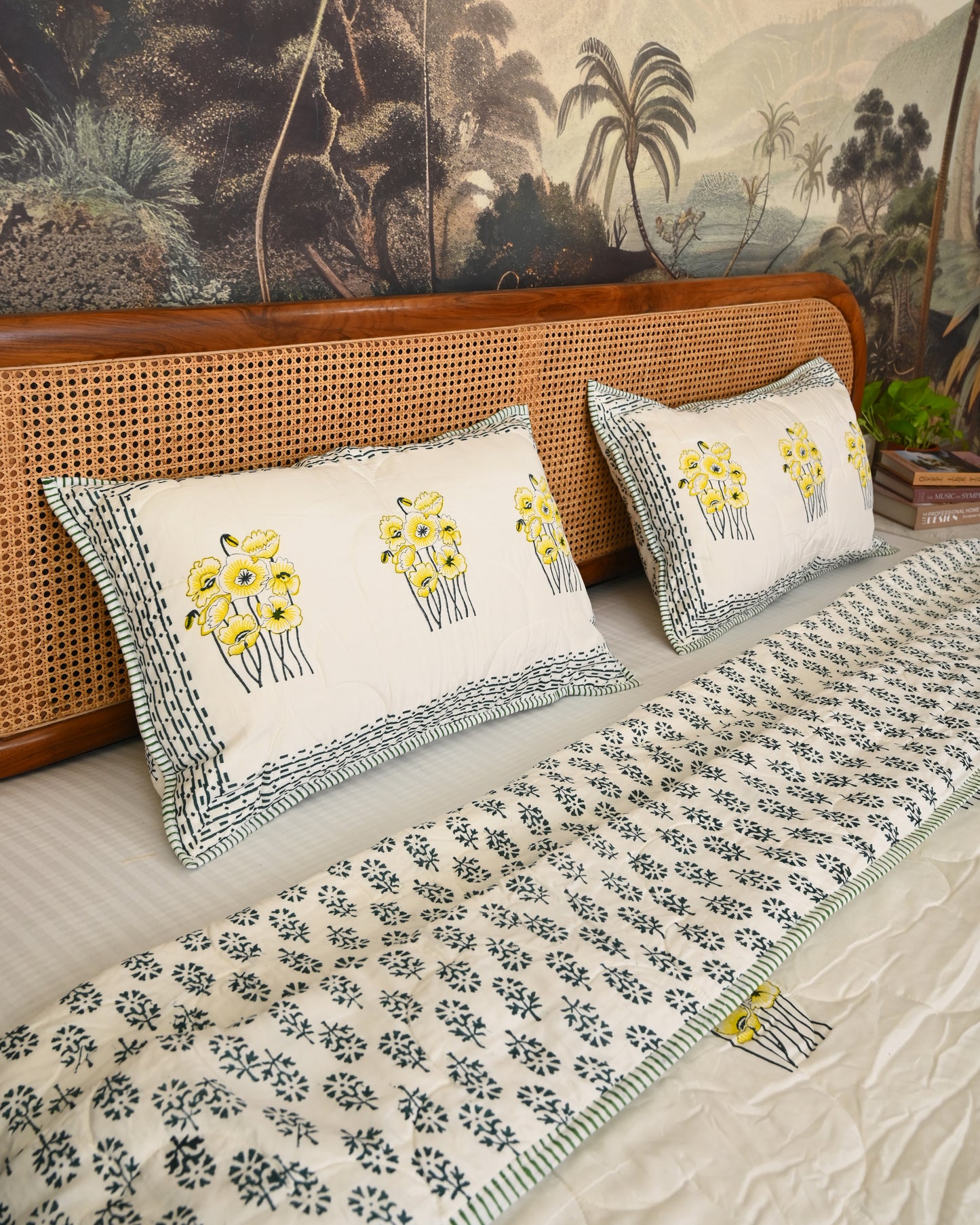 Vasant Hand Block Printed Quilted Bedcover Set