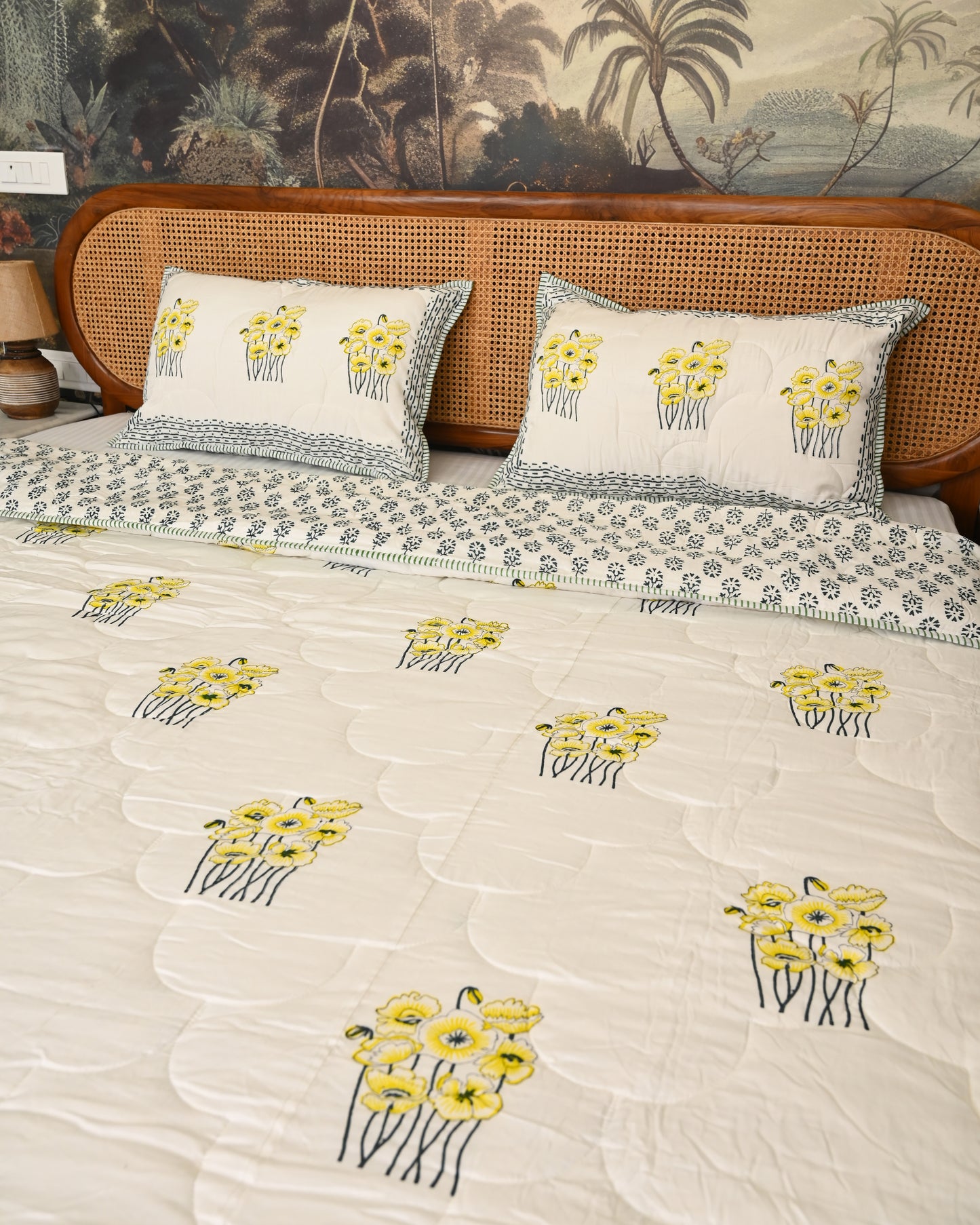 Vasant Hand Block Printed Quilted Bedcover Set