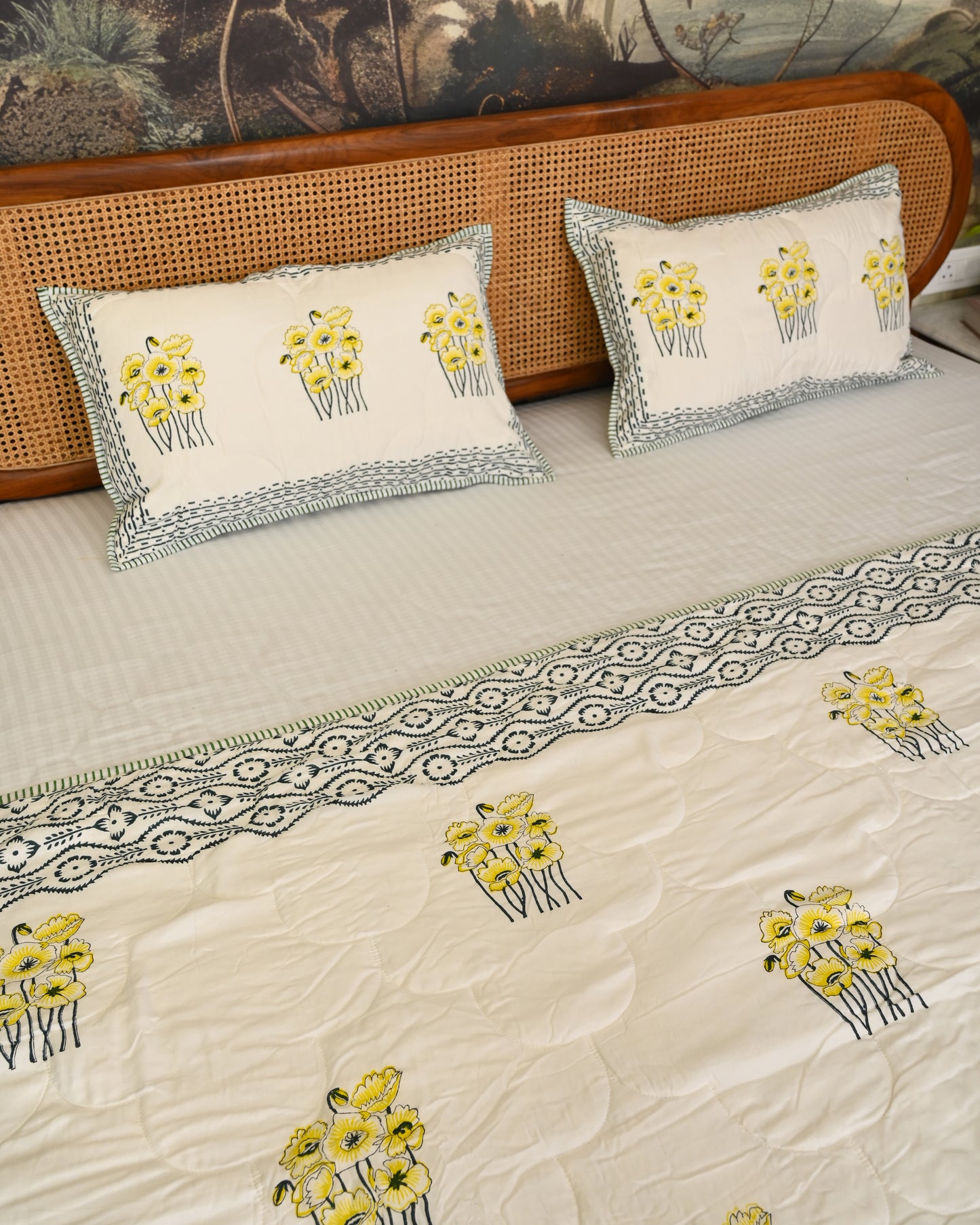 Vasant Hand Block Printed Quilted Bedcover Set
