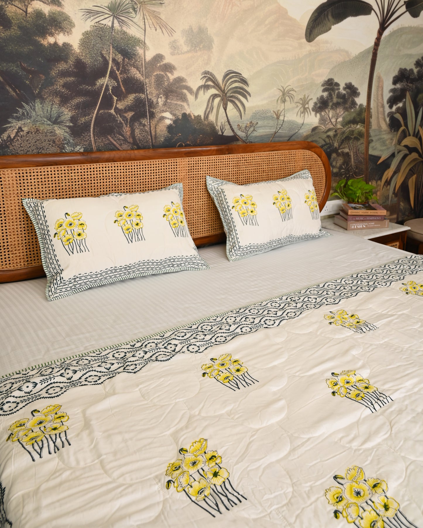 Vasant Hand Block Printed Quilted Bedcover Set