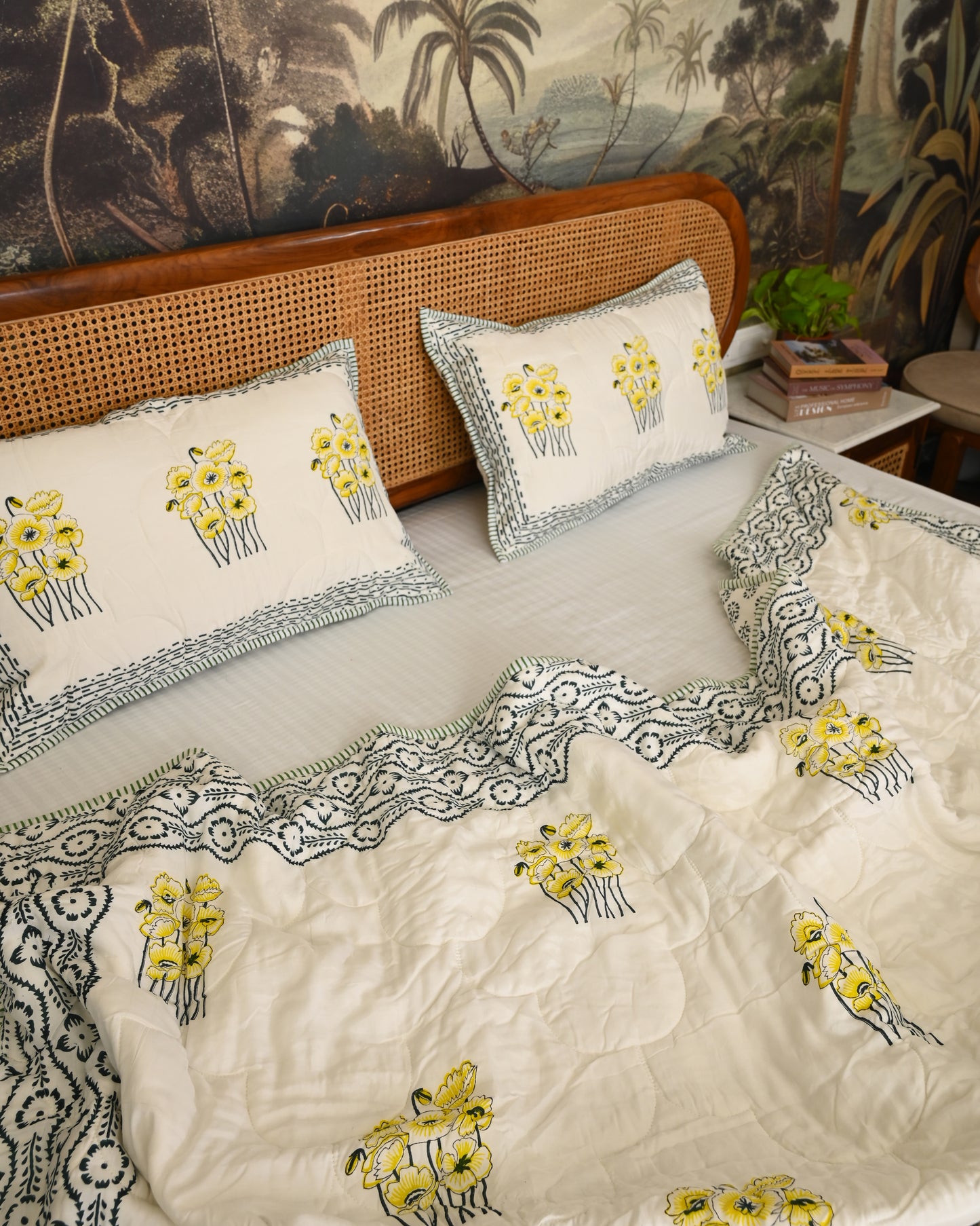 Vasant Hand Block Printed Quilted Bedcover Set