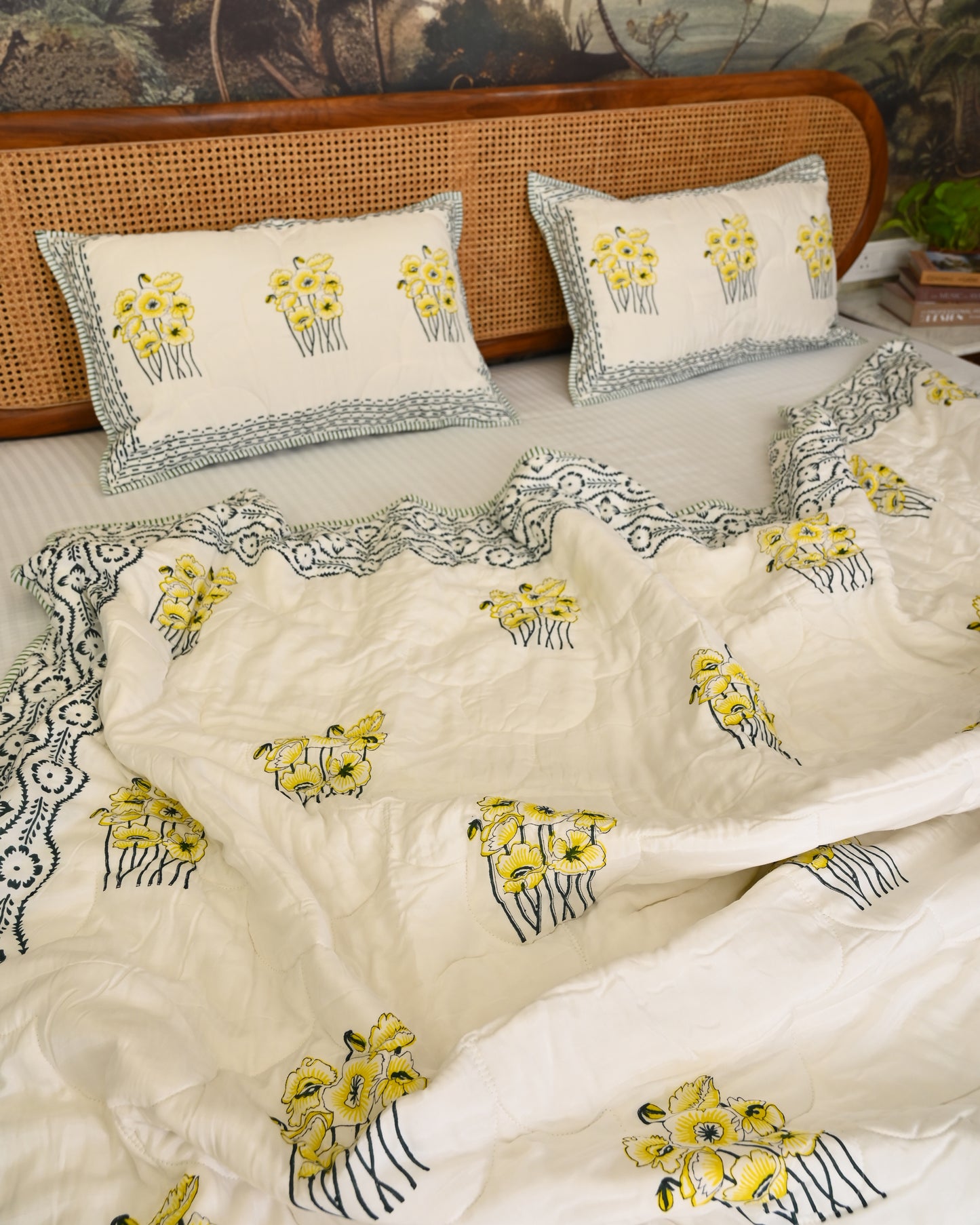 Vasant Hand Block Printed Quilted Bedcover Set