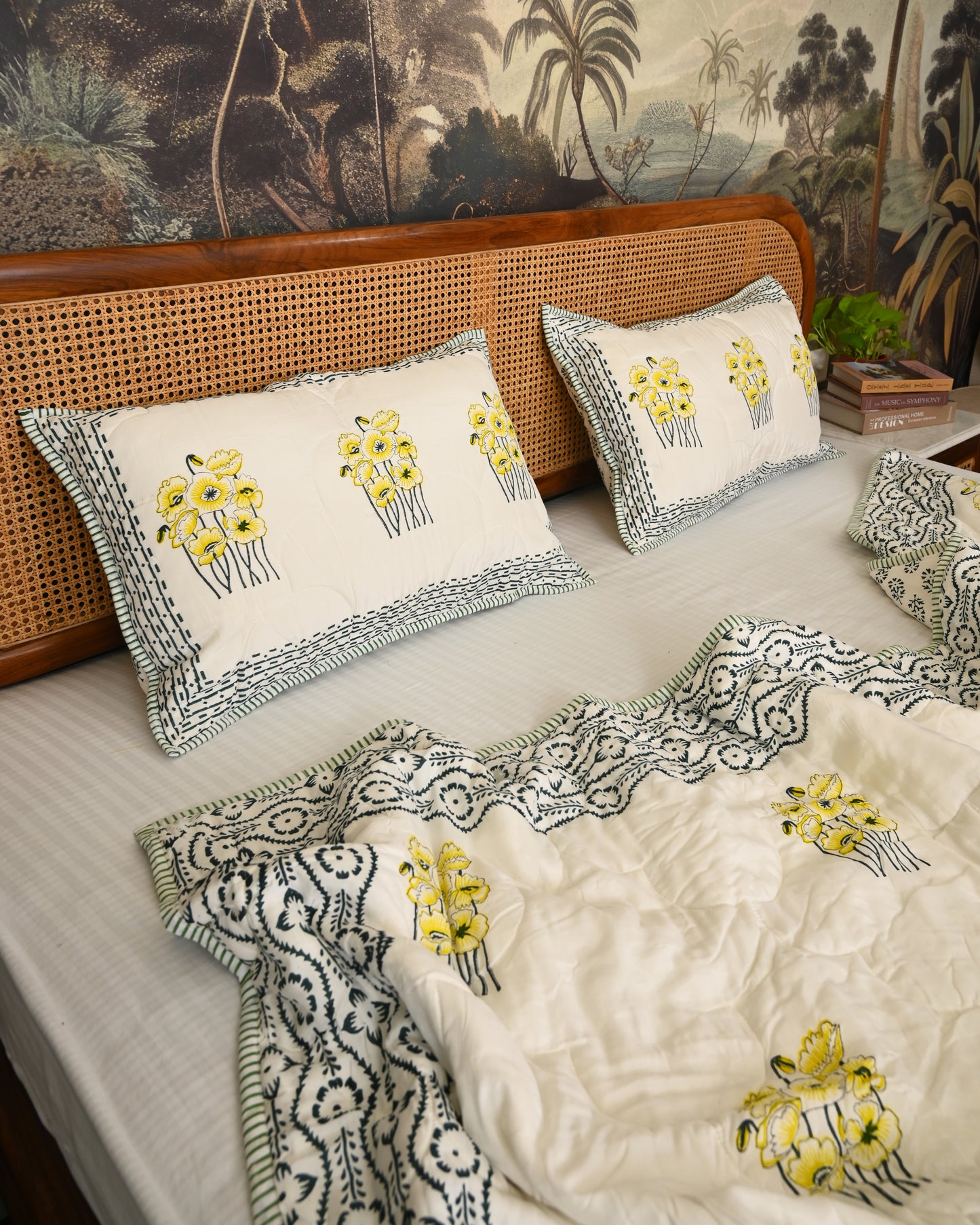 Vasant Hand Block Printed Quilted Bedcover Set