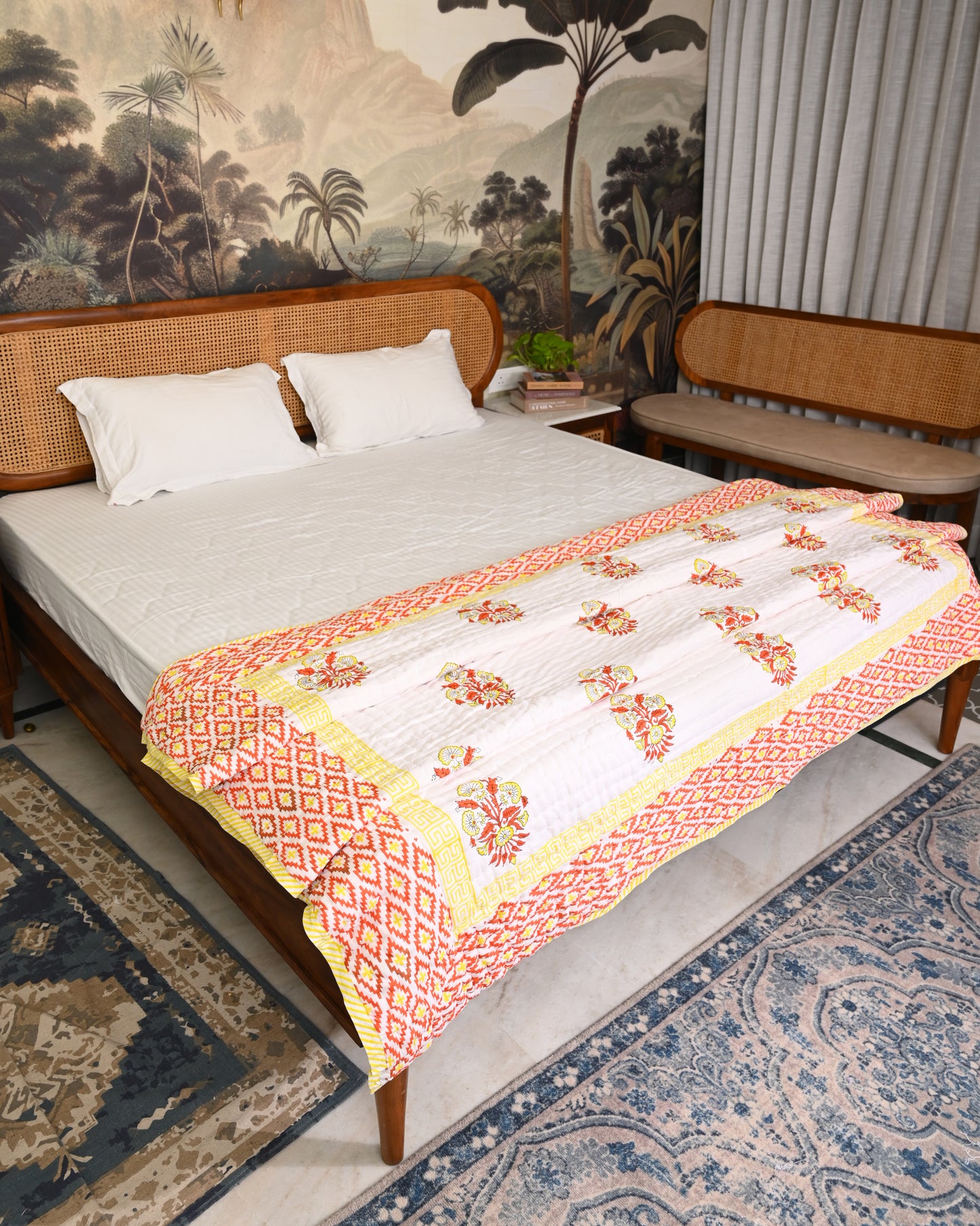 Jasmine Hand Block Printed Mulmul Cotton Quilt