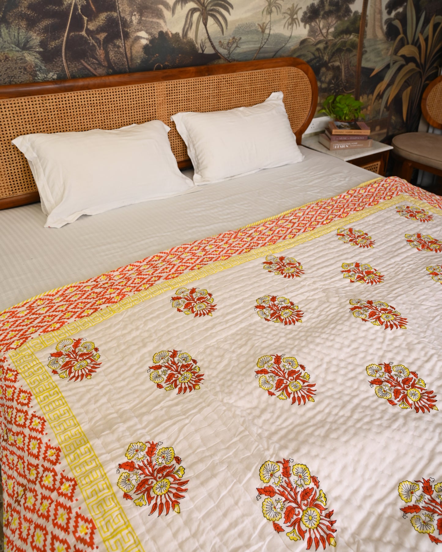 Jasmine Hand Block Printed Mulmul Cotton Quilt