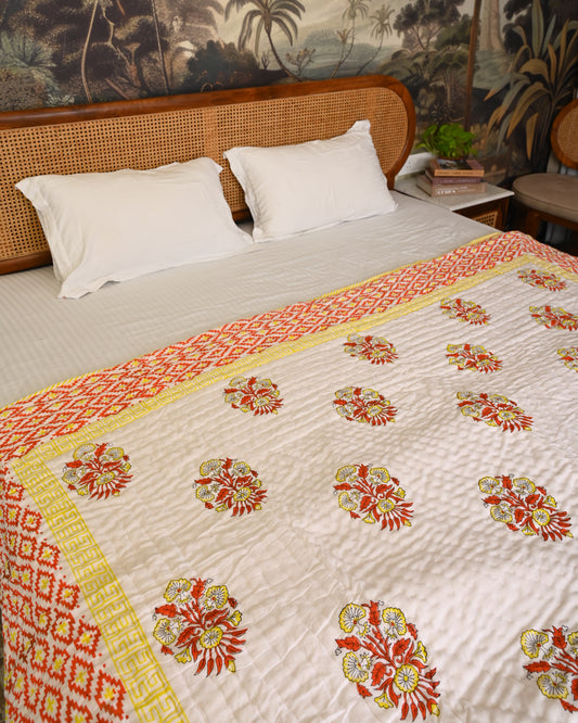 Jasmine Hand Block Printed Mulmul Cotton Quilt
