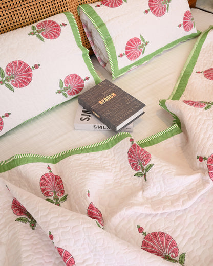 Oorja Hand Block Printed Quilted Bedcover Set