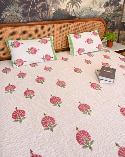 Oorja Hand Block Printed Quilted Bedcover Set
