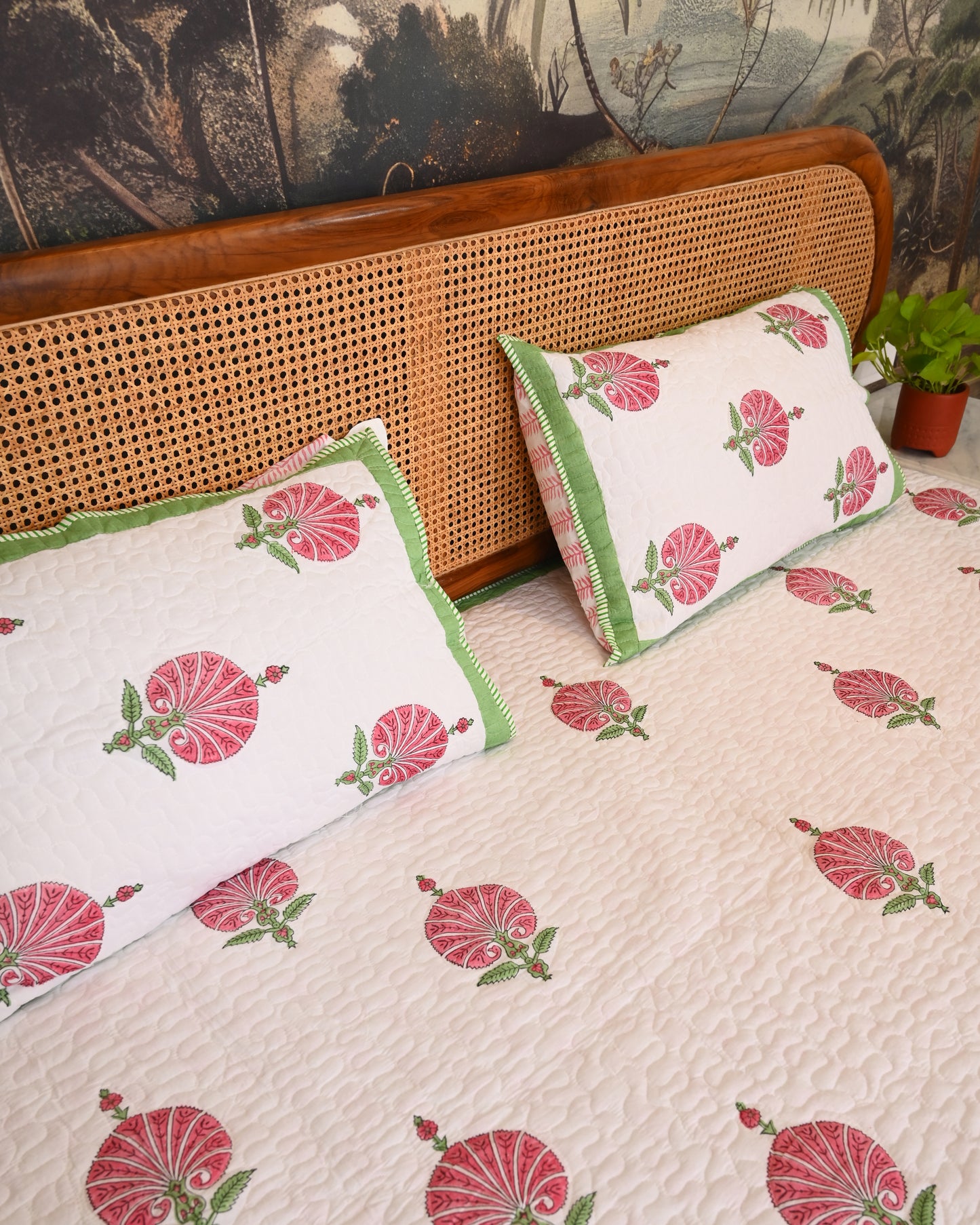 Oorja Hand Block Printed Quilted Bedcover Set