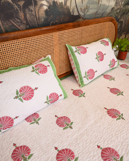 Oorja Hand Block Printed Quilted Bedcover Set