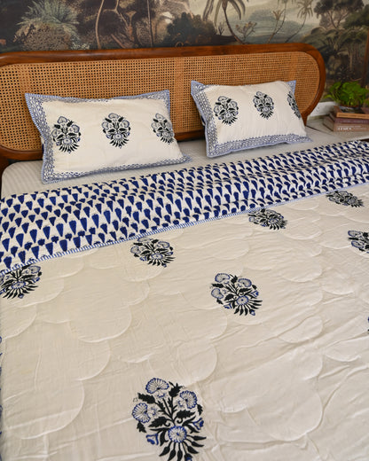 Kamal Hand Block Printed Quilted Bedcover Set