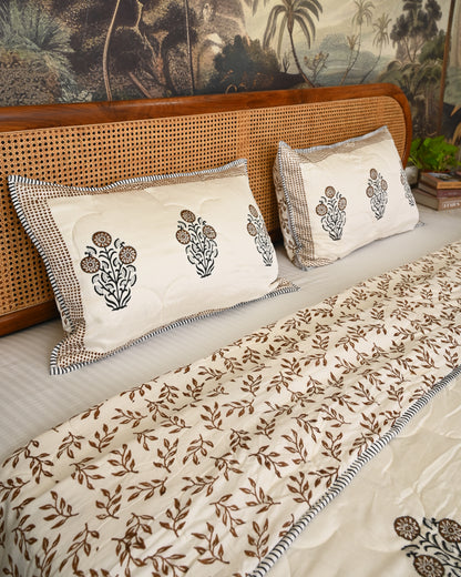 Bela Hand Block Printed Quilted Bedcover Set