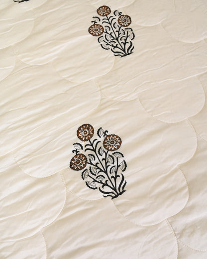 Bela Hand Block Printed Quilted Bedcover Set