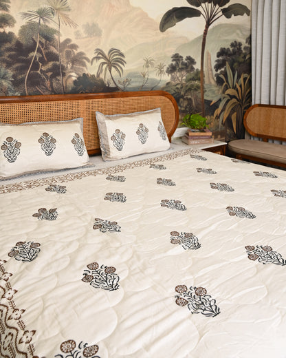 Bela Hand Block Printed Quilted Bedcover Set