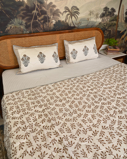 Bela Hand Block Printed Quilted Bedcover Set